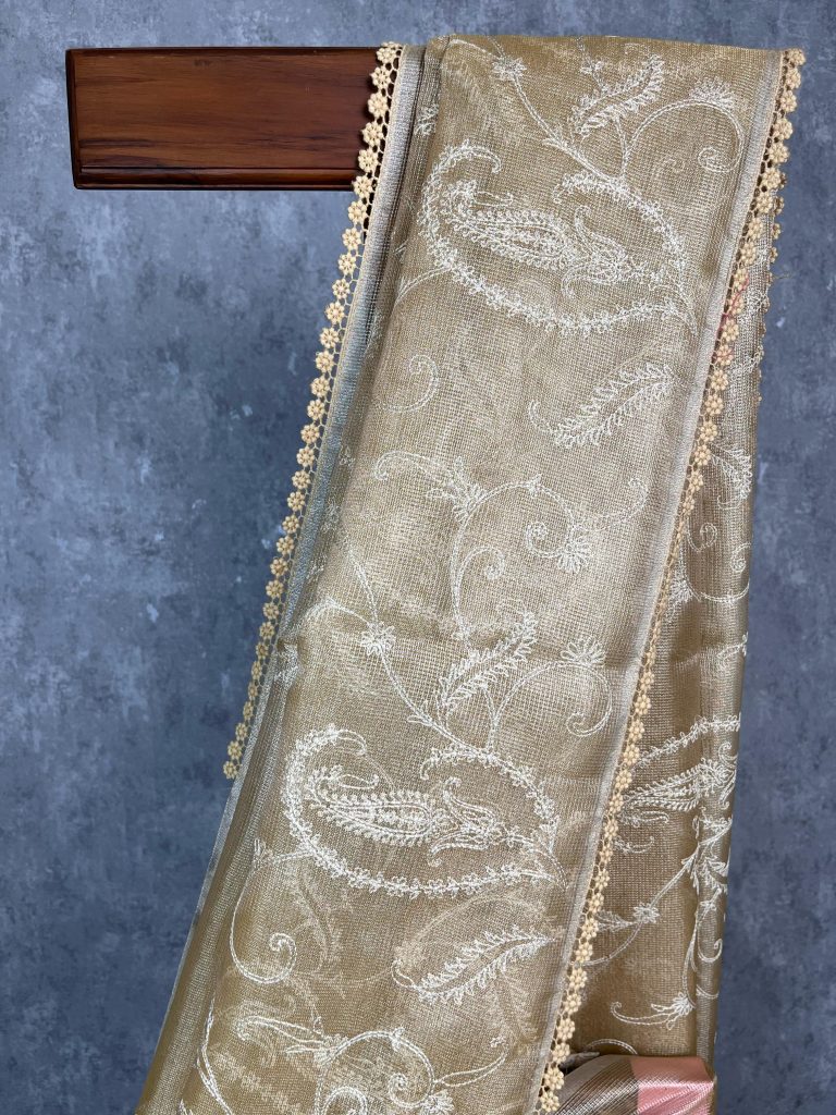SEMI TISSUE SILK EMBROIDERY SAREE - Image 3