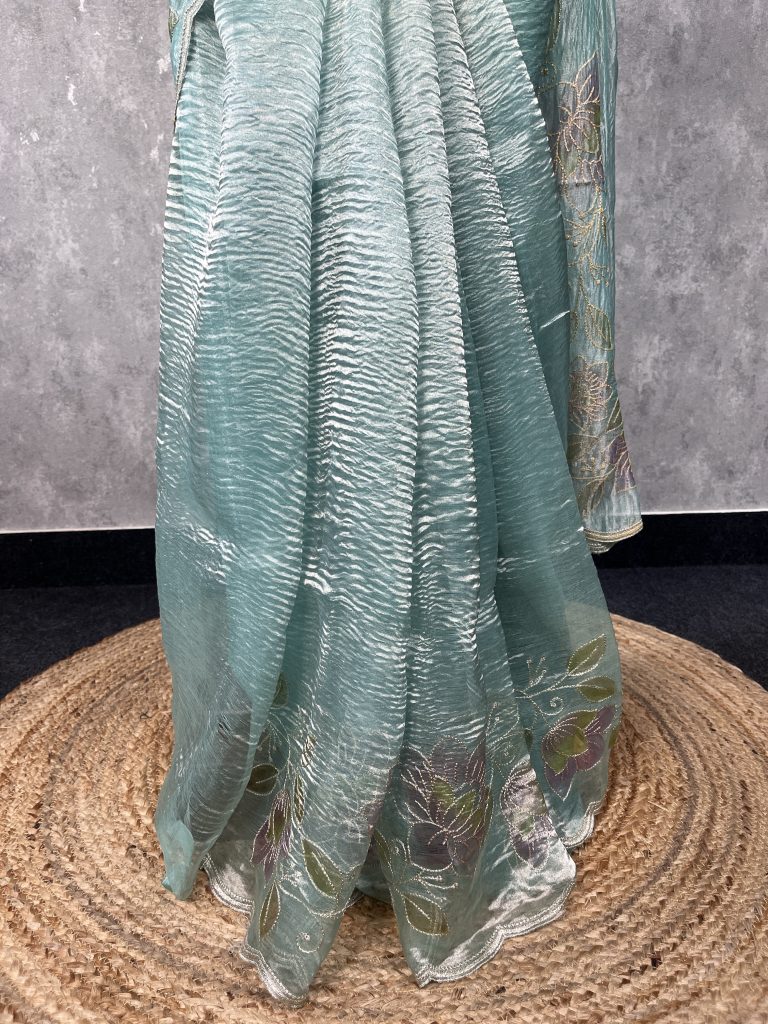 TISSUE SILK ORGANZA HAND PAINTED SAREE - Image 3