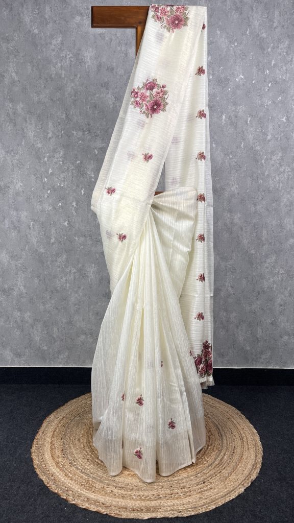 SEMI TUSSAR EMBROIDERY SAREE