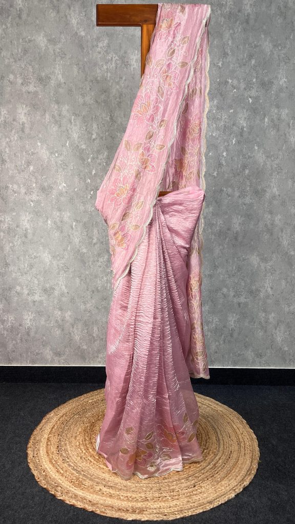 TISSUE SILK ORGANZA HAND PAINTED SAREE