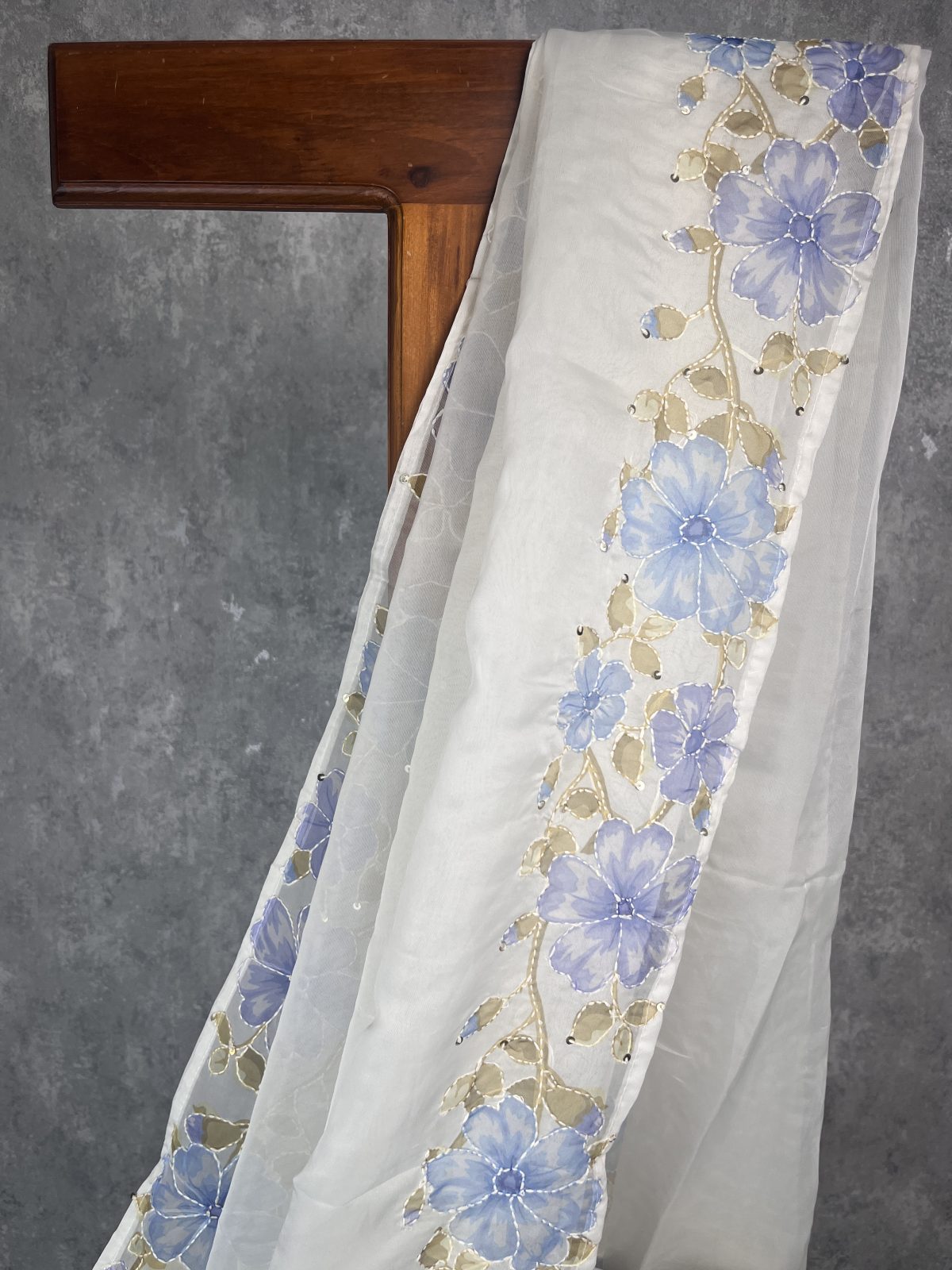SEMI ORGANZA KANTHA STITCHED EMBROIDERY SAREE - Image 2
