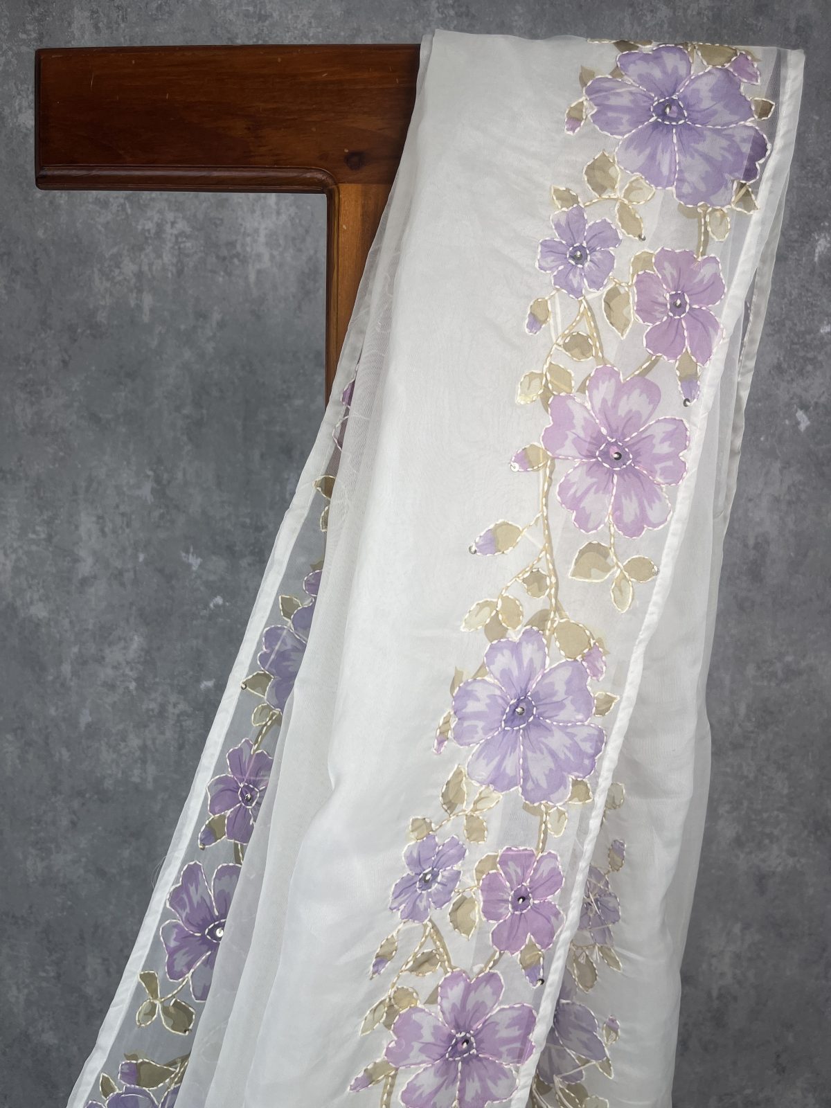 SEMI ORGANZA KANTHA STITCH EMBROIDERY SAREE - Image 2