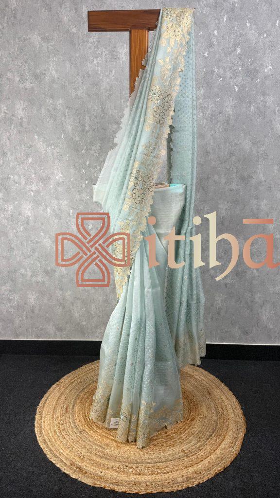 SILK ORGANZA APPLIQUE EMBROIDERY SAREE