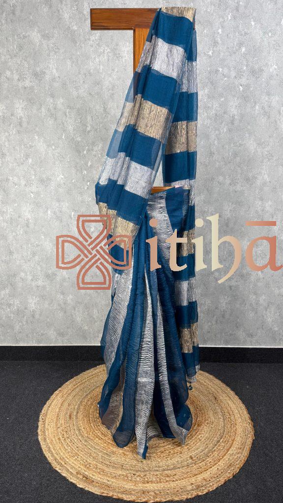 SILK ORGANZA CRUSHED ZARI SAREE