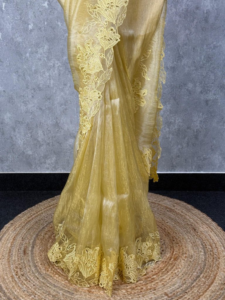 GLASS TISSUE ORGANZA CUTWORK EMBROIDERY SAREE - Image 3