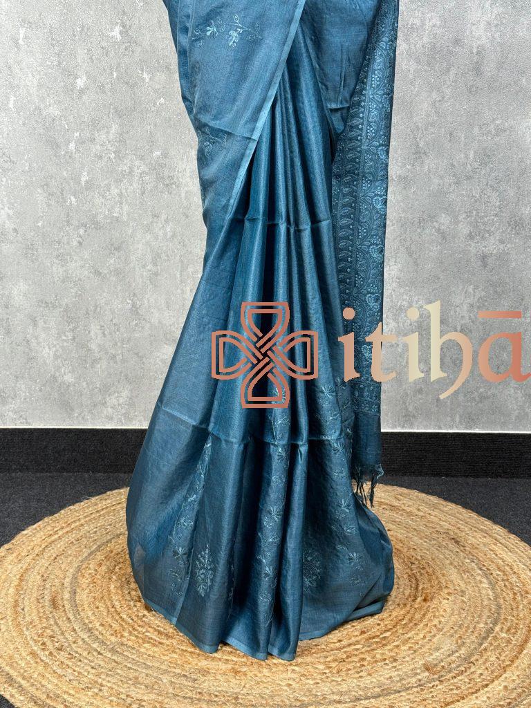 TUSSAR SILK EMBROIDERY SAREE - Image 3