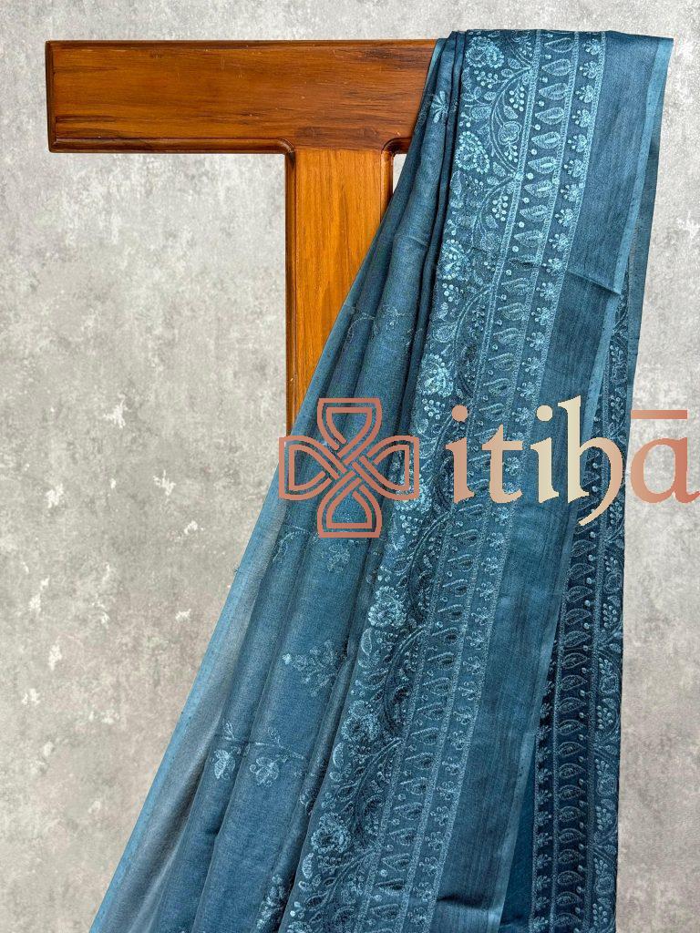 TUSSAR SILK EMBROIDERY SAREE - Image 2