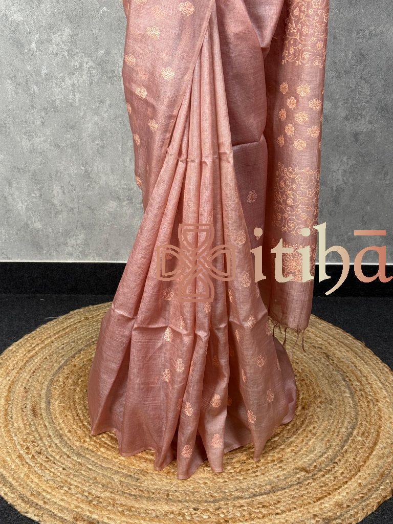 TUSSAR SILK EMBROIDERY SAREE - Image 3