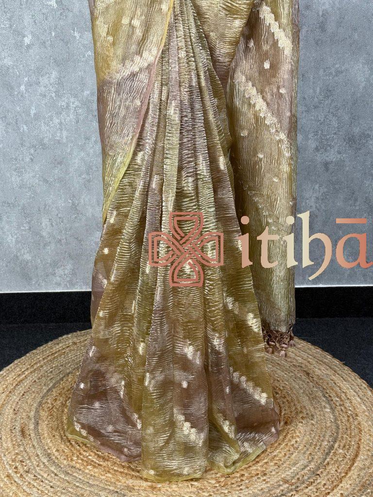 CRUSHED TISSUE ORGANZA BANARASI SAREE - Image 3