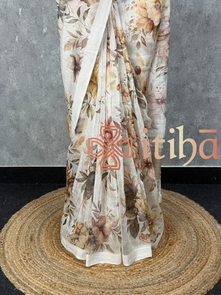 SILK LINEN PRINTED SAREE - Image 3