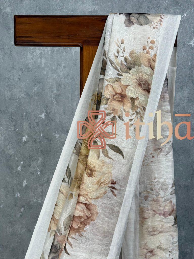 SILK LINEN PRINTED SAREE - Image 2