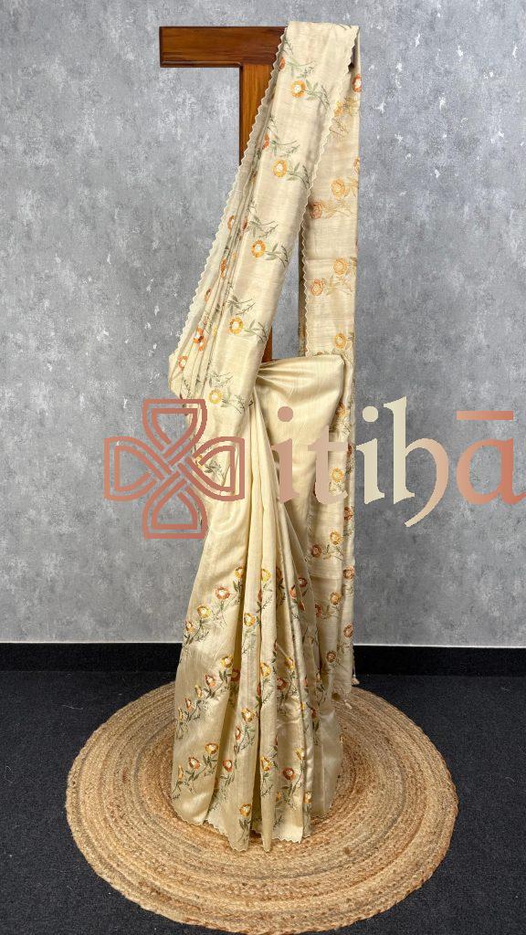 SEMI TUSSAR EMBROIDERY SAREE