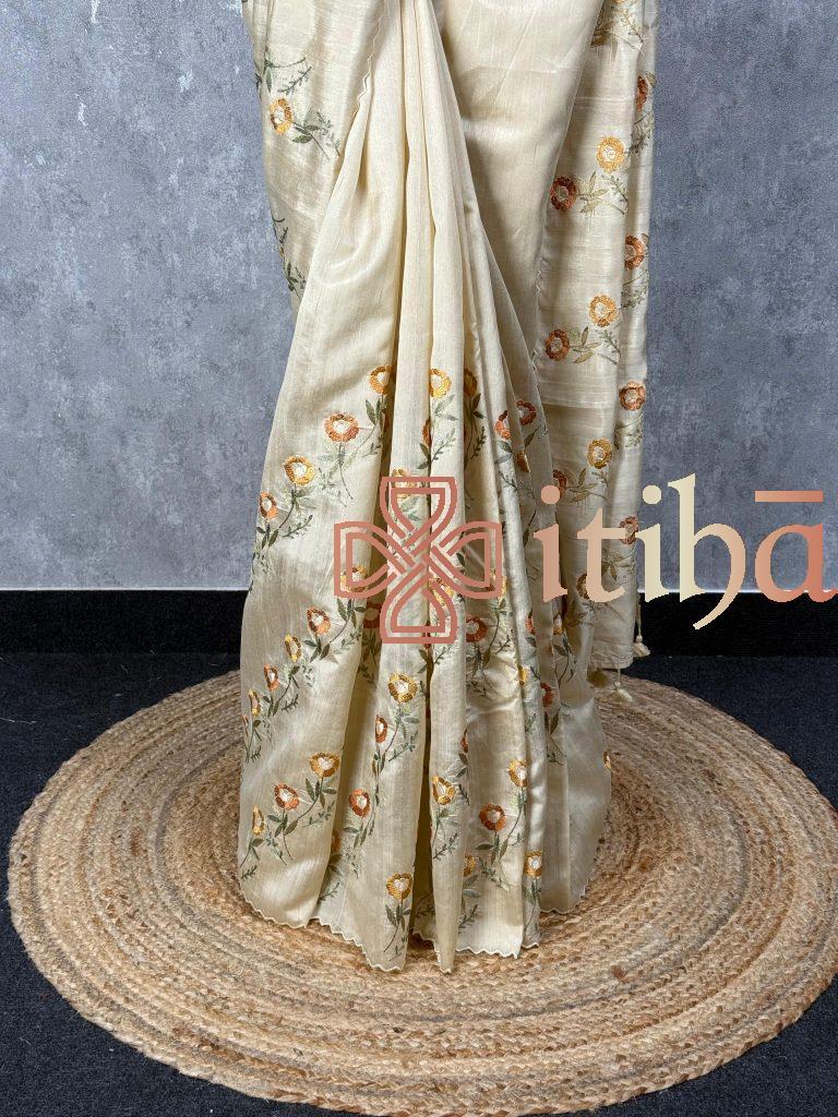SEMI TUSSAR EMBROIDERY SAREE - Image 3