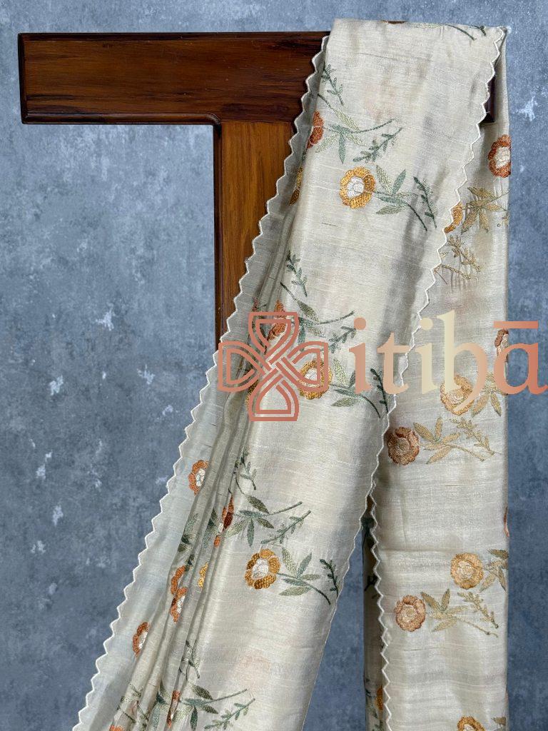 SEMI TUSSAR EMBROIDERY SAREE - Image 2