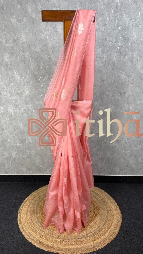 SILK ORGANZA TISSUE APPLIQUE EMBROIDERY SAREE