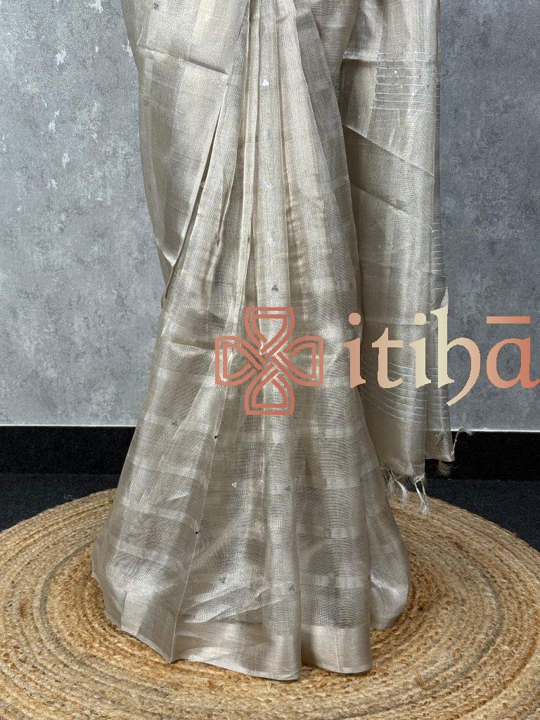 TUSSAR TISSUE EMBROIDERY SAREE - Image 3