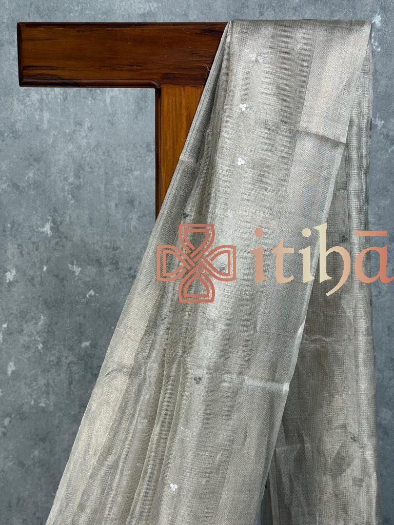 TUSSAR TISSUE EMBROIDERY SAREE - Image 2