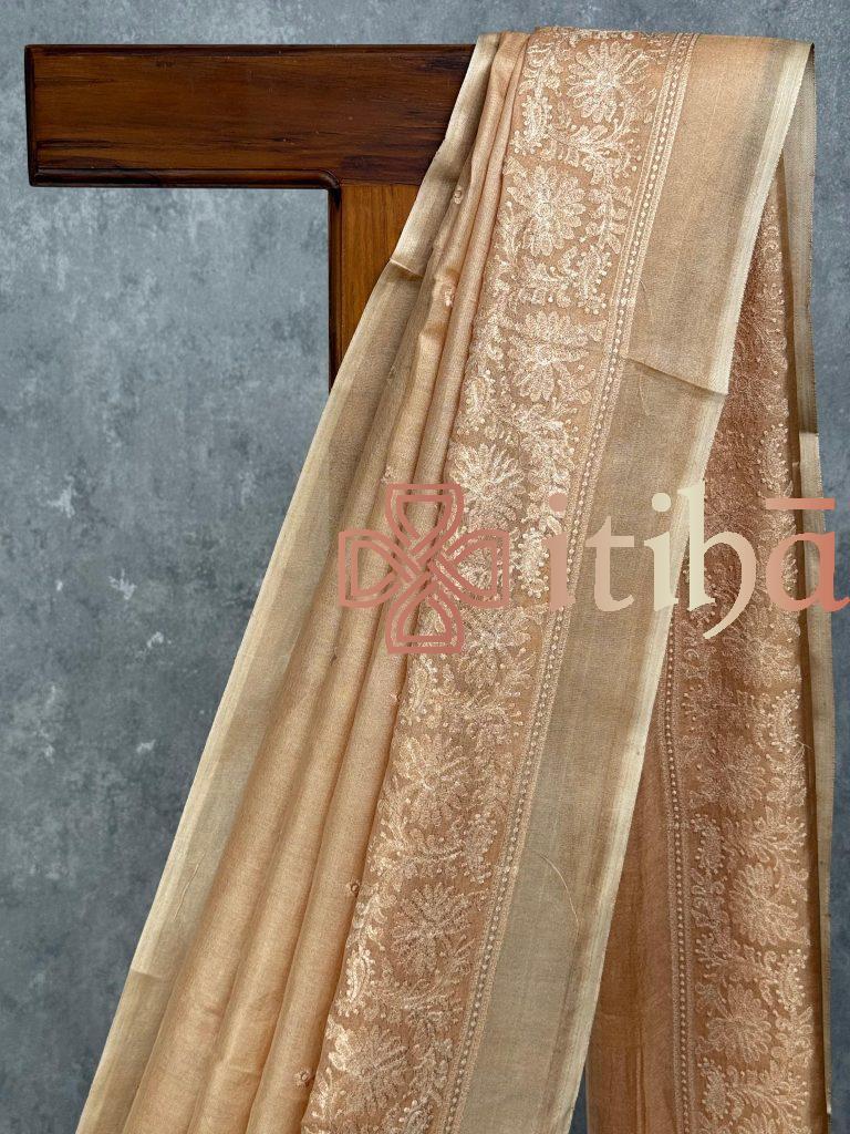 TUSSAR SILK EMBROIDERY SAREE - Image 2