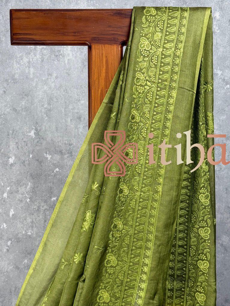 TUSSAR SILK EMBROIDERY SAREE - Image 2