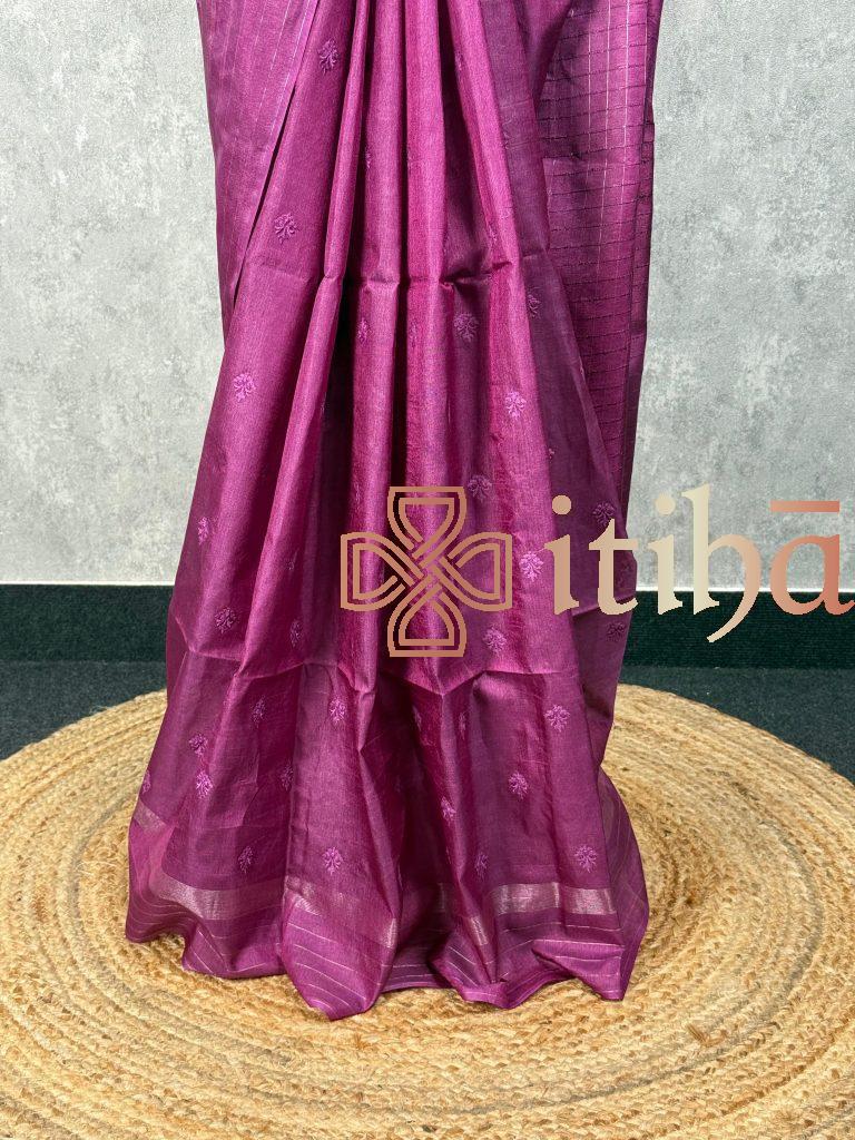 TUSSAR SILK EMBROIDERY SAREE - Image 3