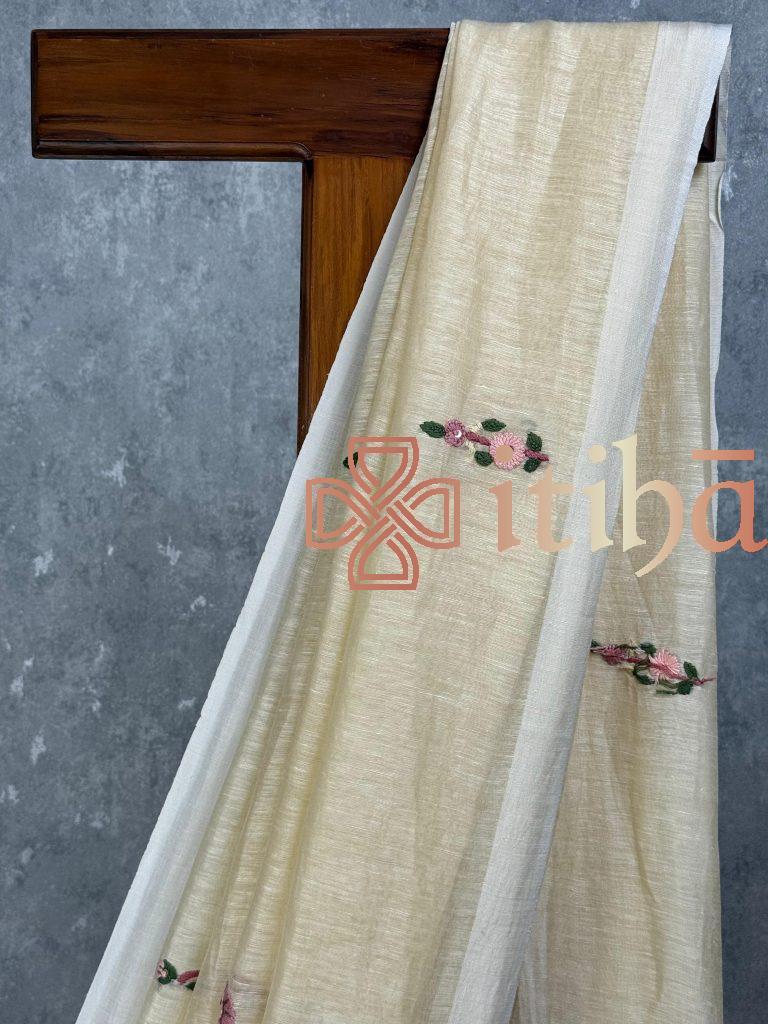 SILK LINEN EMBROIDERY SAREE - Image 2