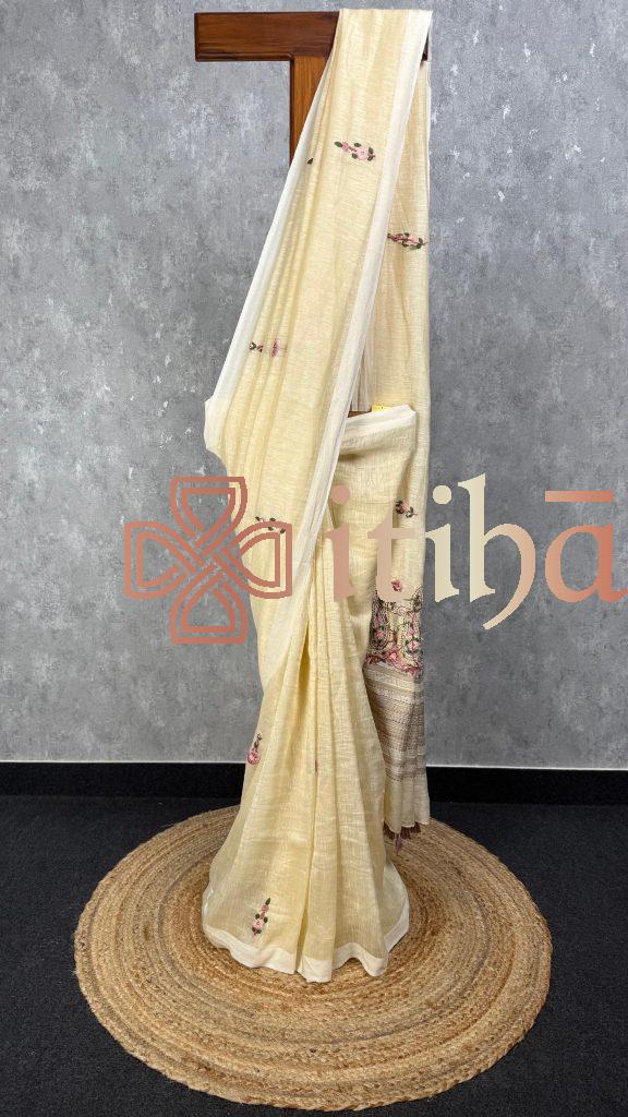 SILK LINEN EMBROIDERY SAREE