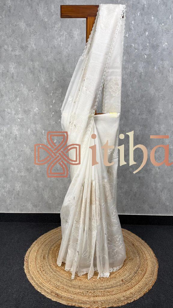 SILK ORGANZA TISSUE APPLIQUE EMBROIDERY SAREE