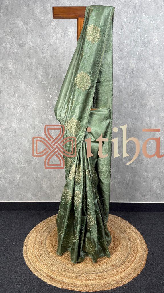 TUSSAR SILK APPLIQUE EMBROIDERY SAREE