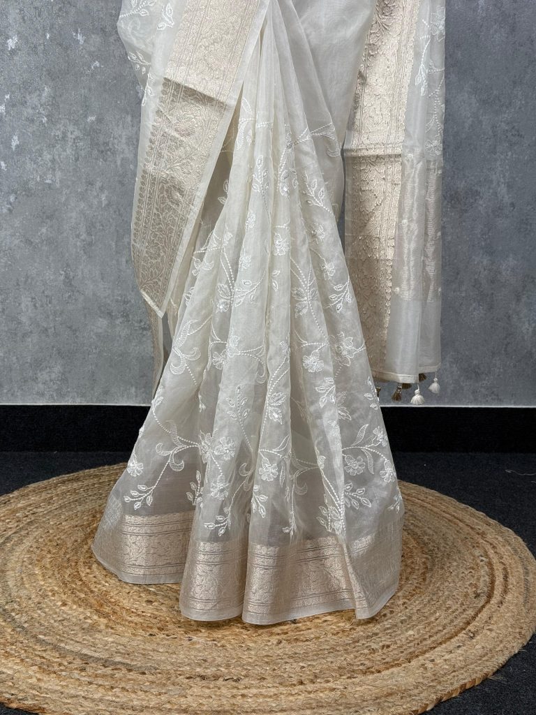SILK ORGANZA EMBROIDERY BANARASI SAREE - Image 3