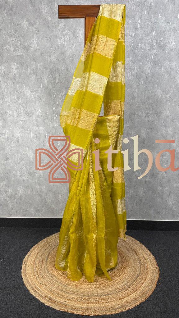 SILK ORGANZA CRUSHED ZARI SAREE