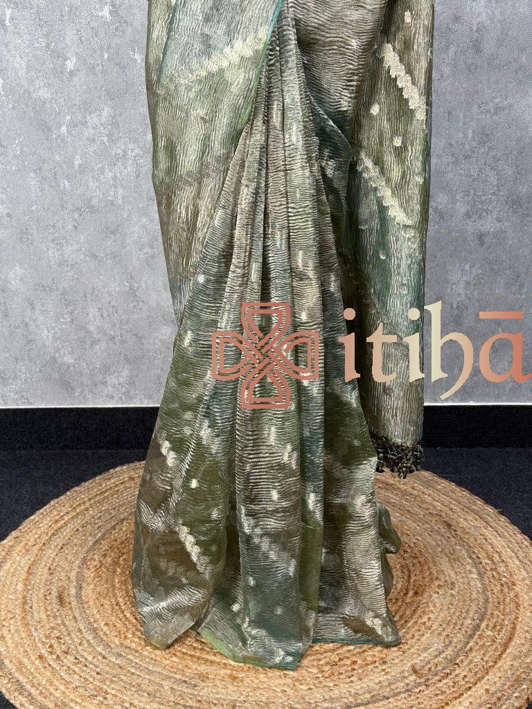 CRUSHED TISSUE ORGANZA BANARASI SAREE - Image 3