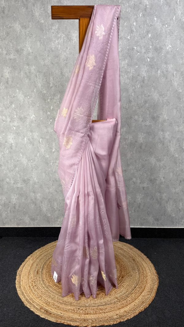 SILK ORGANZA APPLIQUE EMBROIDERY SAREE