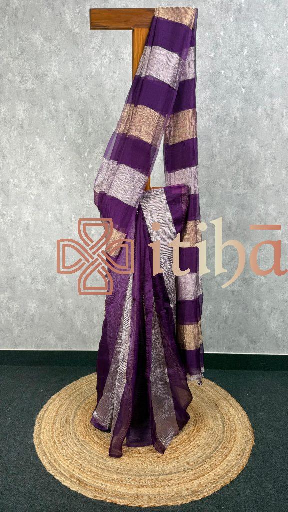 SILK ORGANZA CRUSHED ZARI SAREE