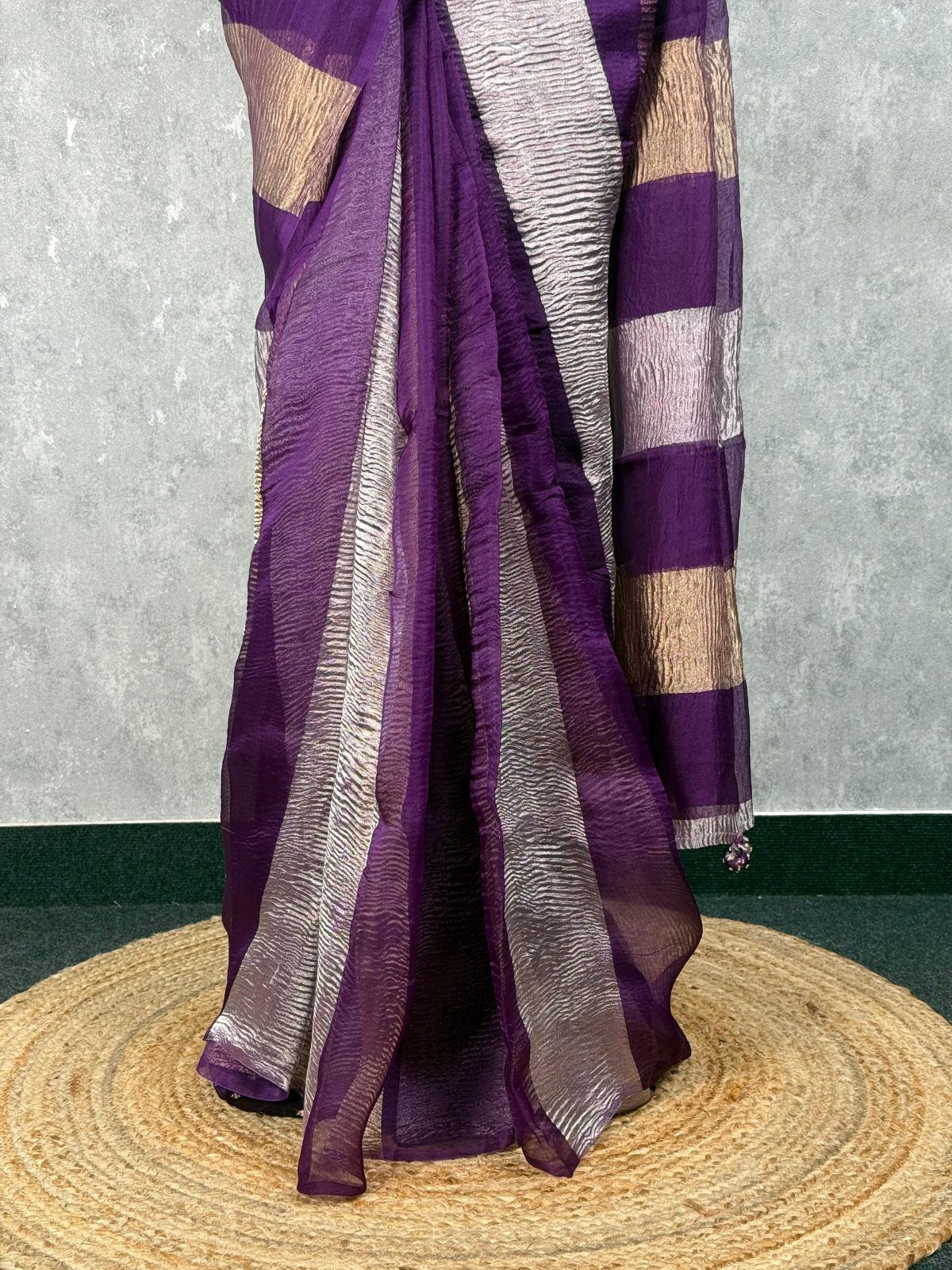 SILK ORGANZA CRUSHED ZARI SAREE - Image 3