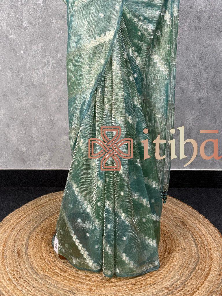 CRUSHED TISSUE ORGANZA BANARASI SAREE - Image 3