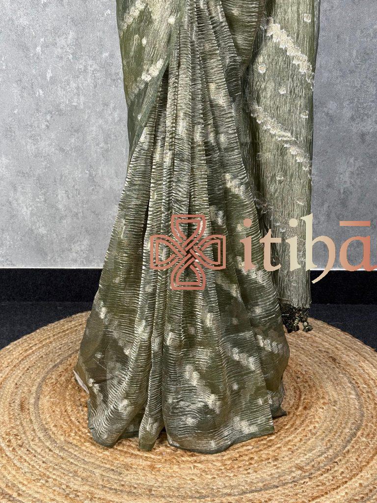 CRUSHED TISSUE ORGANZA BANARASI SAREE - Image 3