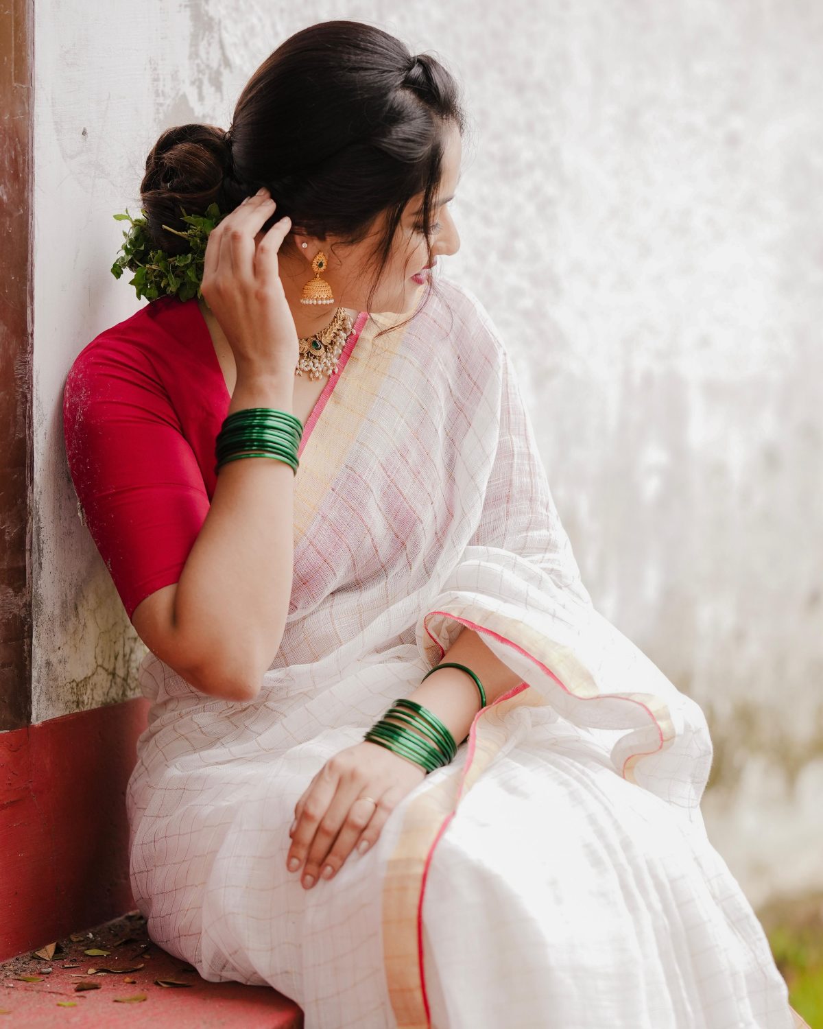 COTTON LINEN ZARI CHECKS HANDLOOM SAREE - Image 4