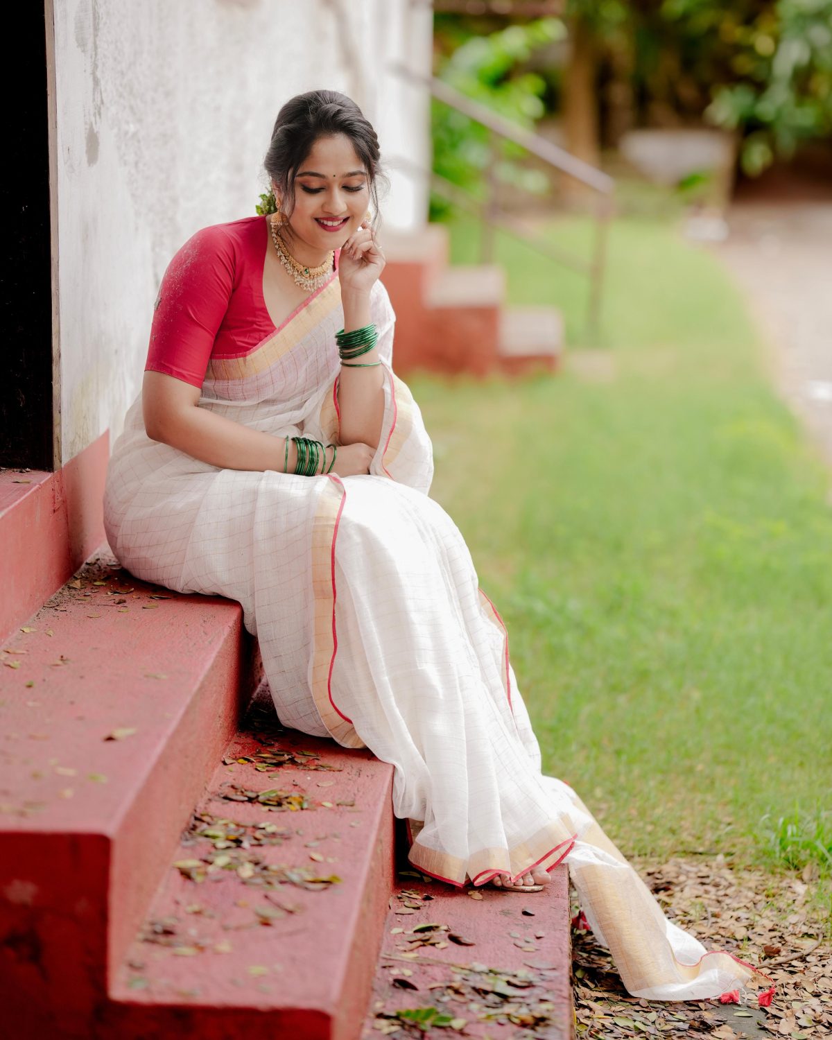 COTTON LINEN ZARI CHECKS HANDLOOM SAREE - Image 6