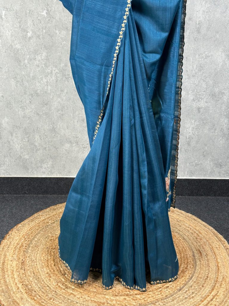 SEMI TUSSAR EMBROIDERY SAREE - Image 3