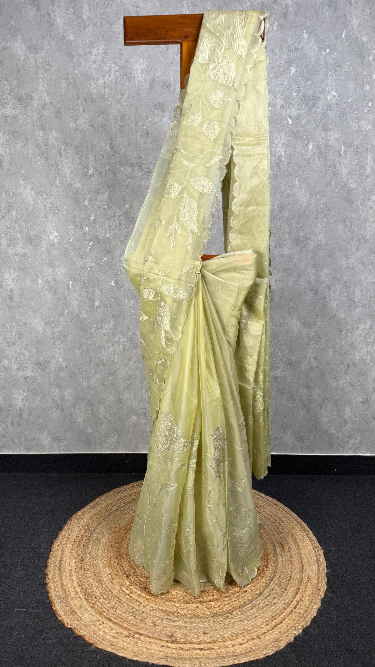 SEMI ORGANZA TISSUE APPLIQUE EMBROIDERY SAREE
