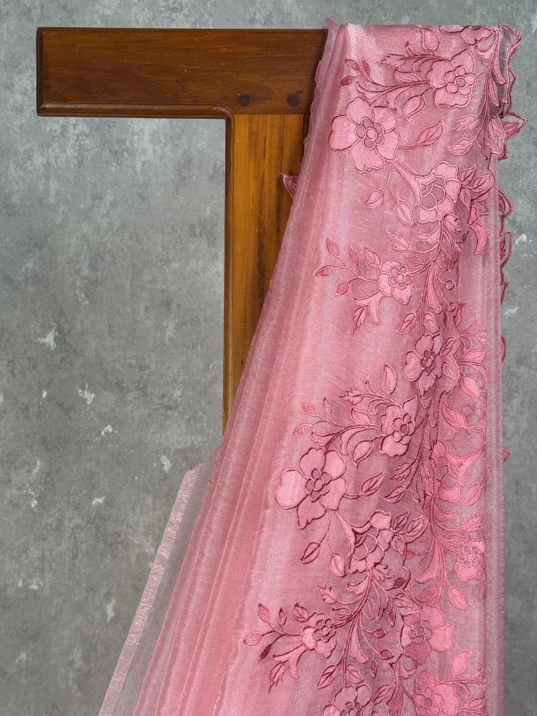 GLASS TISSUE ORGANZA EMBROIDERY SAREE - Image 2