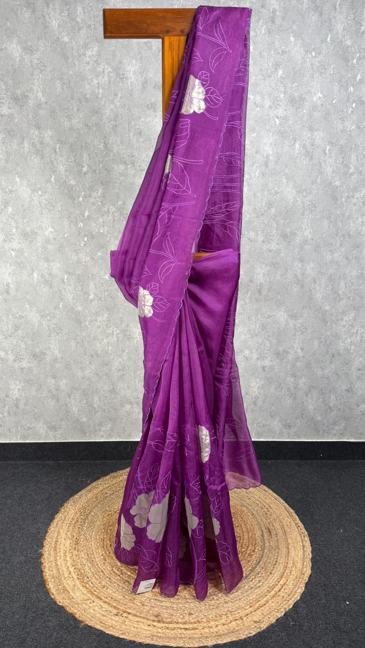 SILK ORGANZA TISSUE APPLIQUE EMBROIDERY SAREE