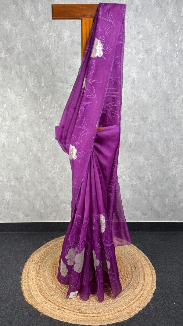 SILK ORGANZA TISSUE APPLIQUE EMBROIDERY SAREE
