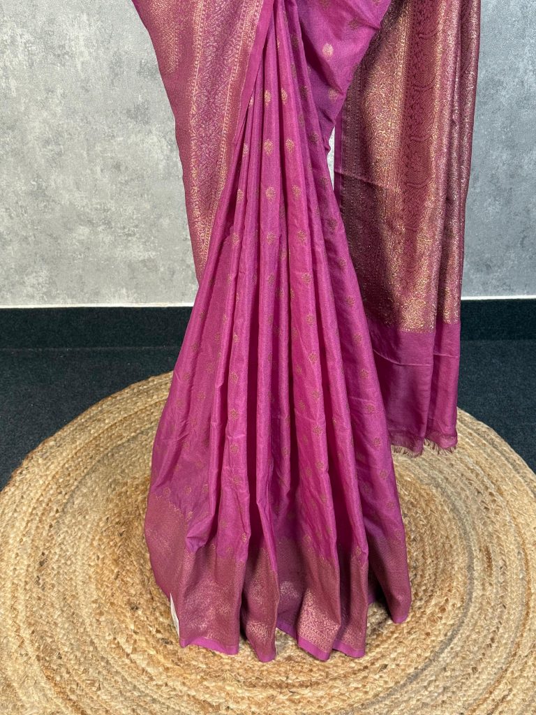 SEMI GEORGETTE ANTIQUE ZARI BANARASI SAREE - Image 3