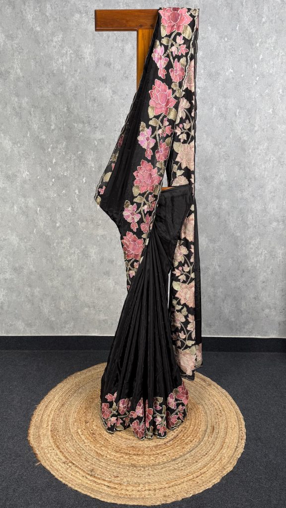 SATIN GEORGETTE EMBROIDERY SAREE