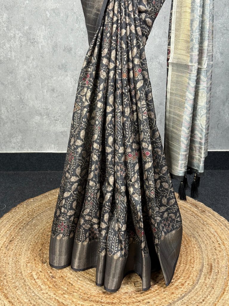 SEMI TUSSAR PRINTED BANARASI SAREE - Image 3