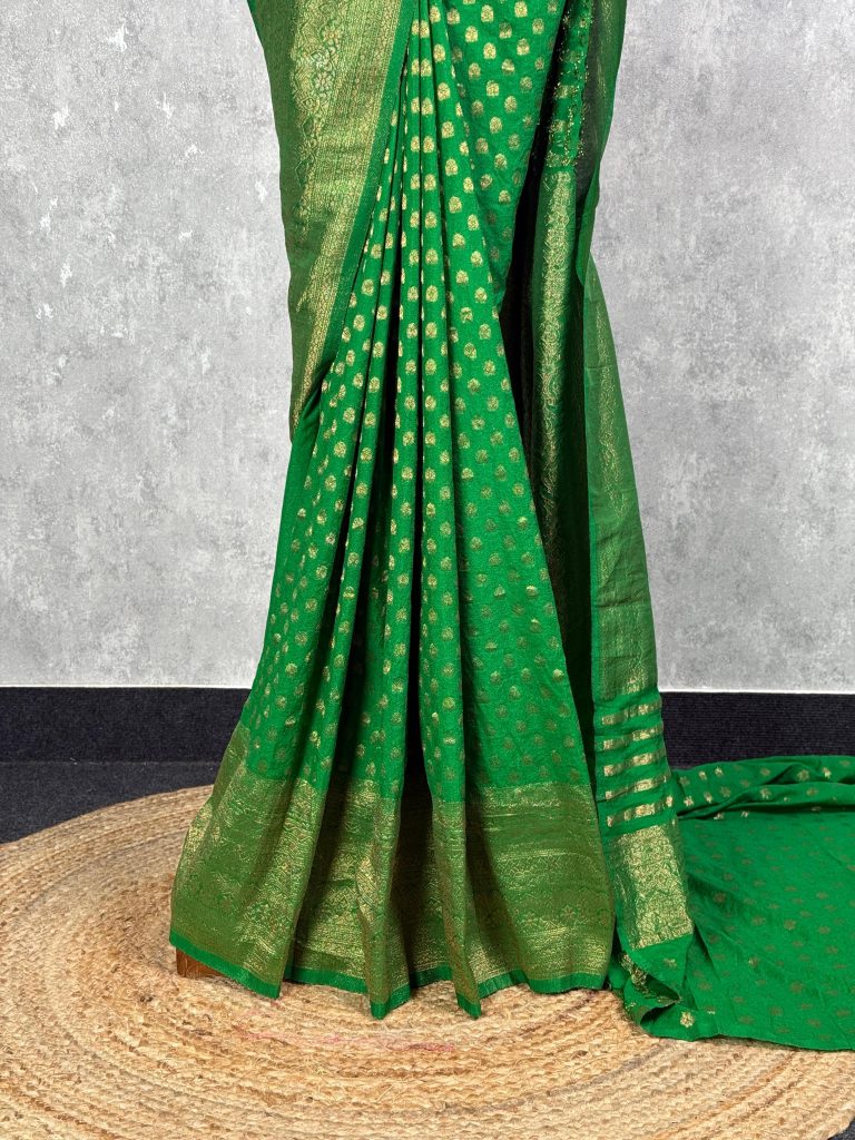 SEMI CREPE GOLD ZARI BANARASI SAREE - Image 3