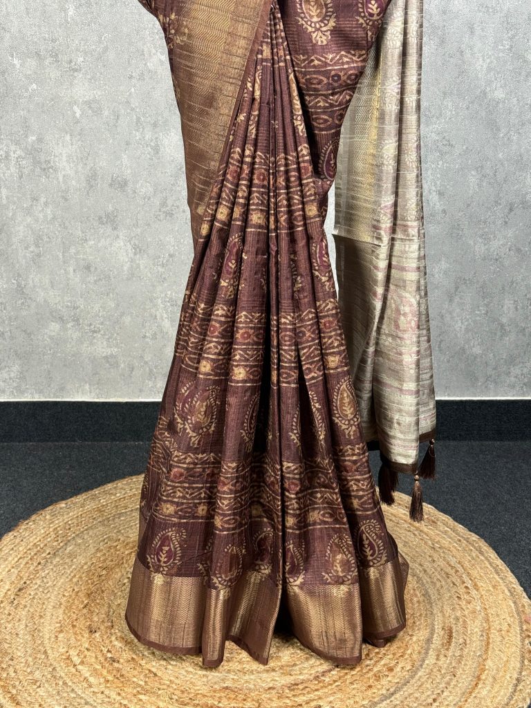 SEMI TUSSAR PRINTED BANARASI SAREE - Image 3