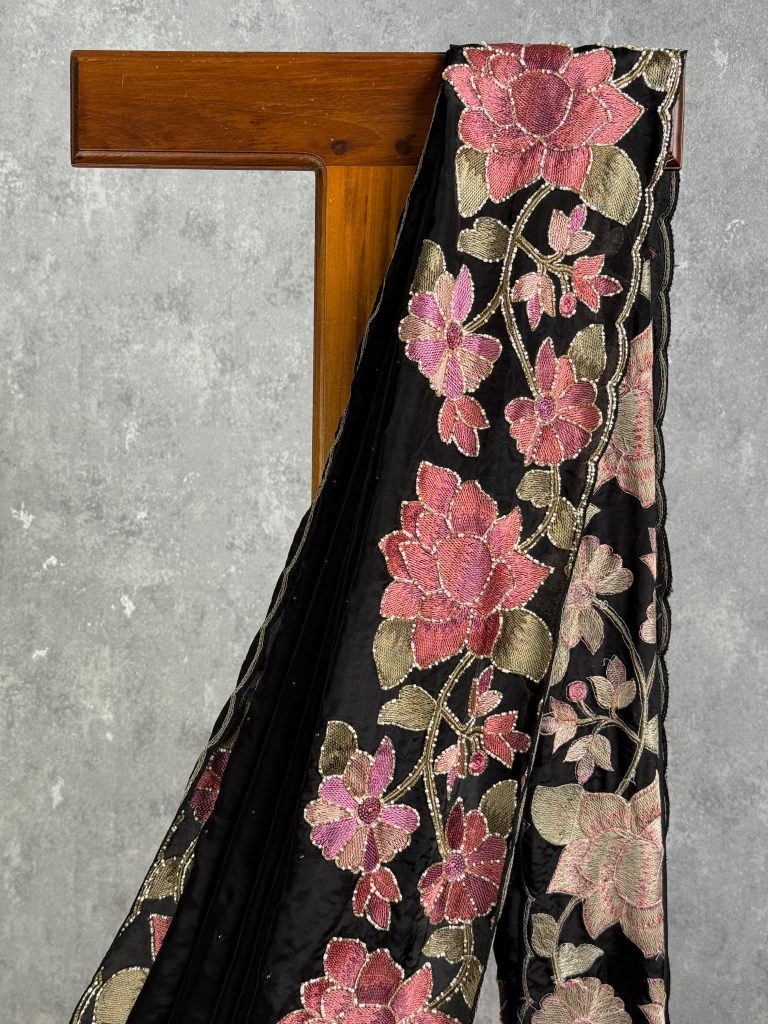 SATIN GEORGETTE EMBROIDERY SAREE - Image 2
