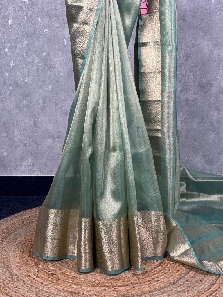 SEMI TISSUE ORGANZA BANARASI SAREE - Image 3